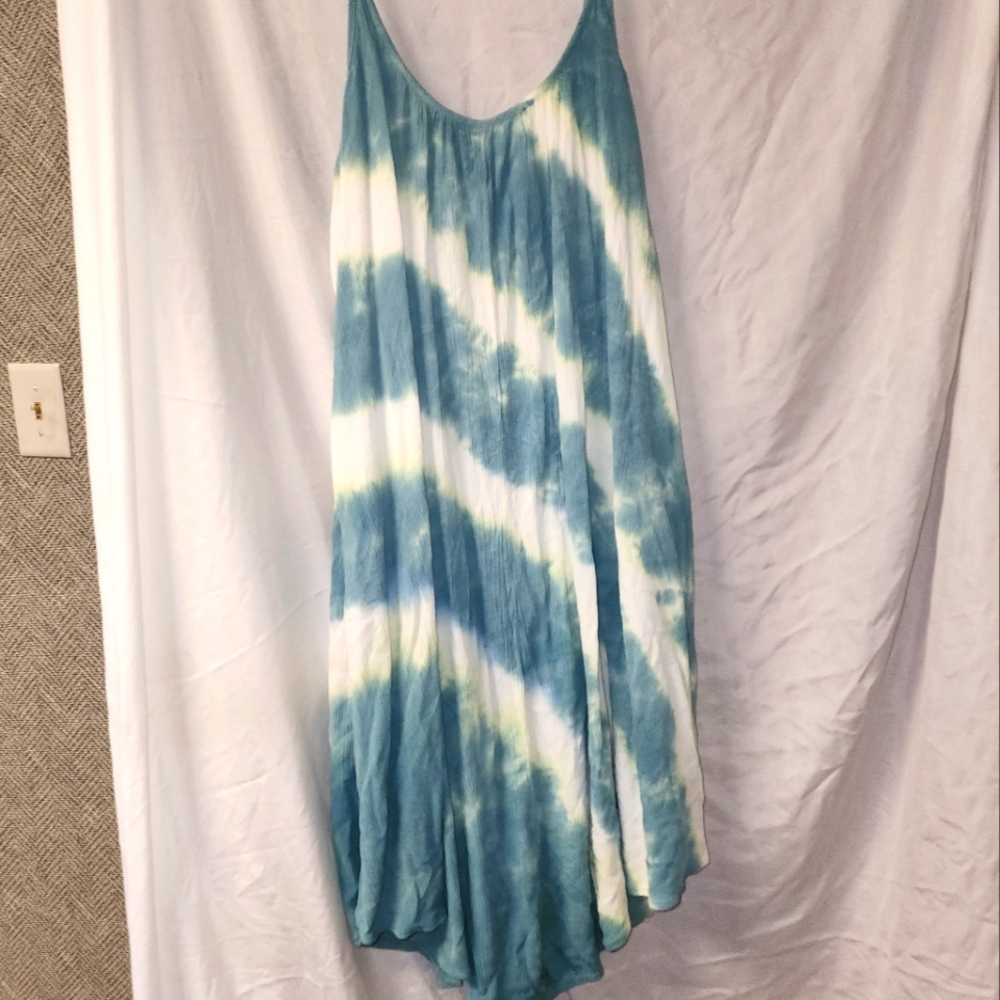 Gauze turquoise and white lined sundress xl